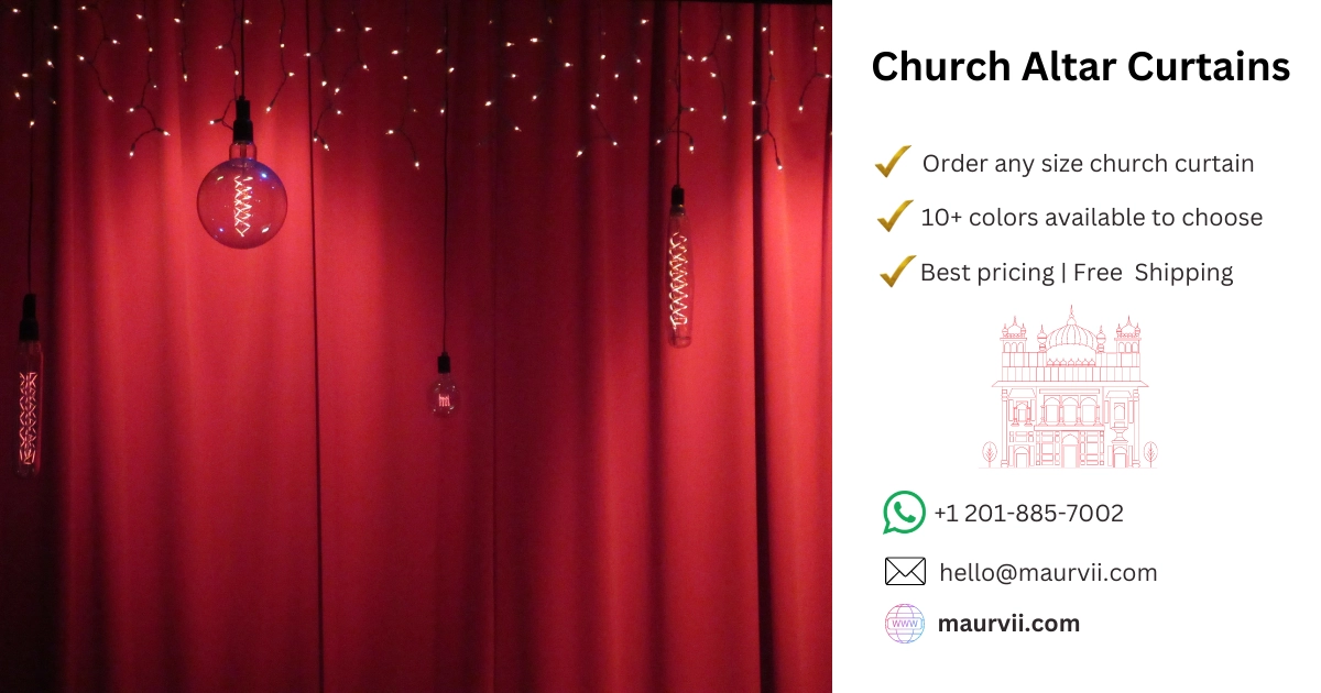 Velvet made red church curtains with fringe