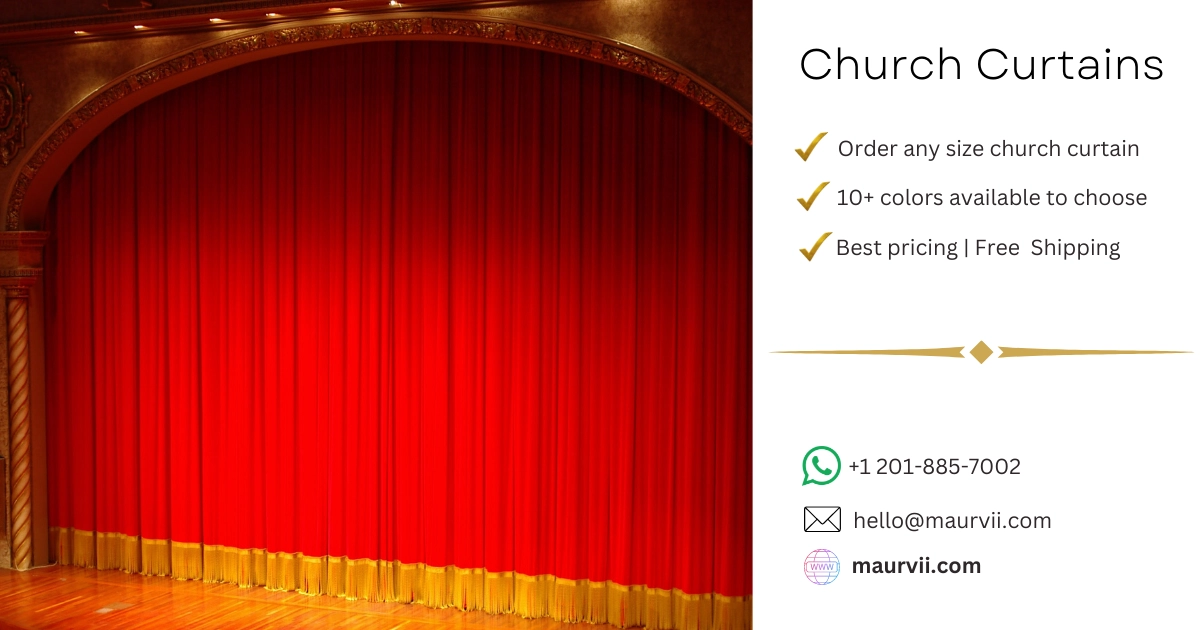Velvet curtains in red color with golden fringe