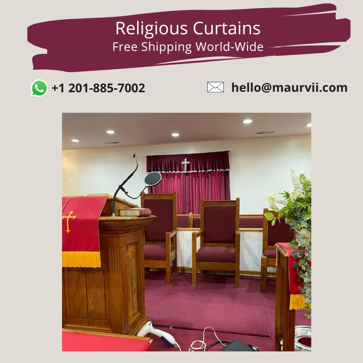 Religious Curtains In Burgundy Color