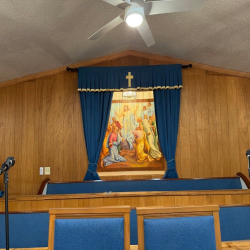 Royal Blue Church Curtains With Golden Border