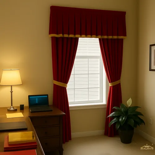 Red velvet drapes for church with box pleated