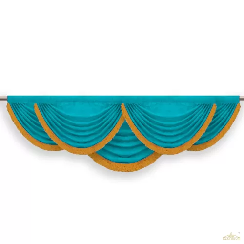 Aqua window valance with bullion fringe