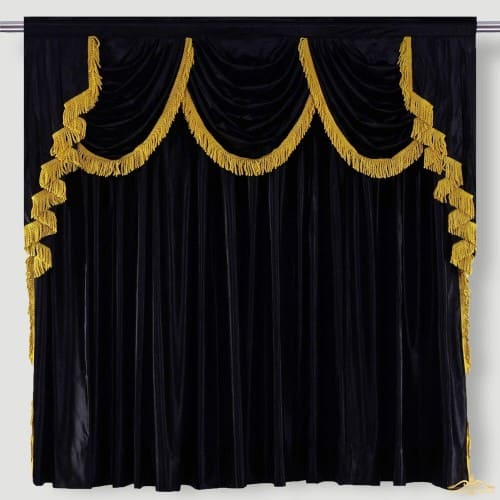 Black Home Theater Curtain Swag, Black White Gold Curtains