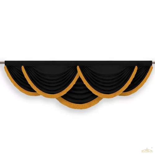 Swag valance in black with gold trim