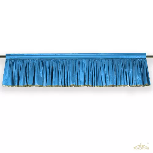 Blue scalloped valance in pleated style