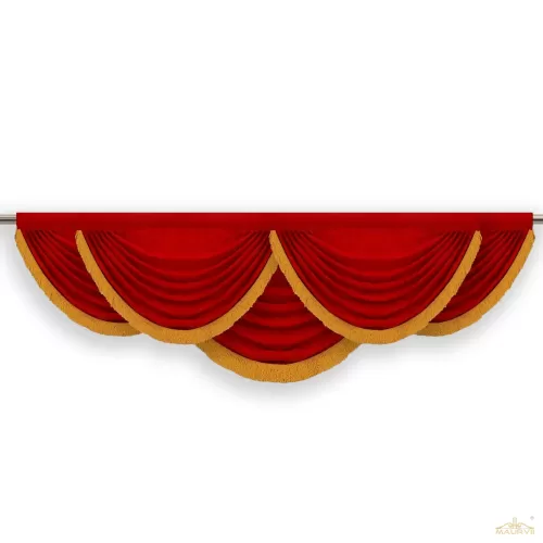 Swag valance in red with gold trim