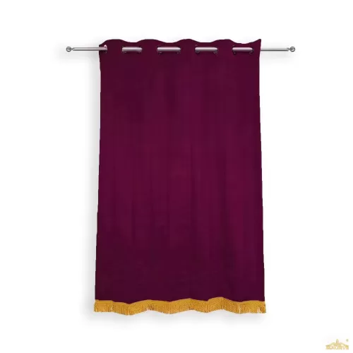 Burgundy curtains with bottom fringe lace