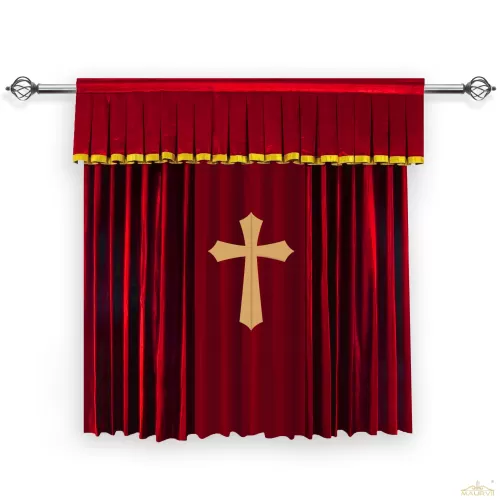 Church Altar Curtains With A Huge Cross Sign