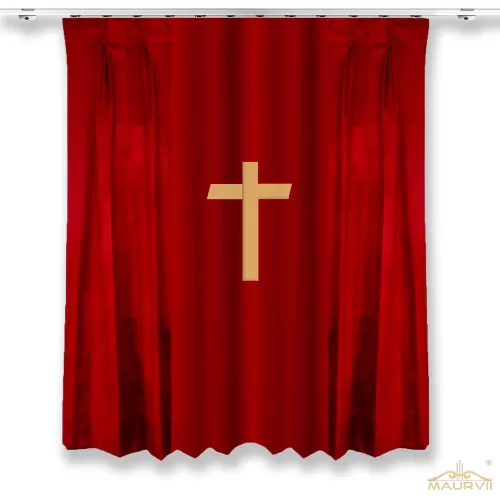 Church Backdrop Curtains with Red Cross