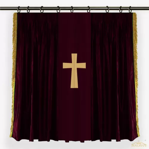 Church Room Divider Curtains With Gold Cross