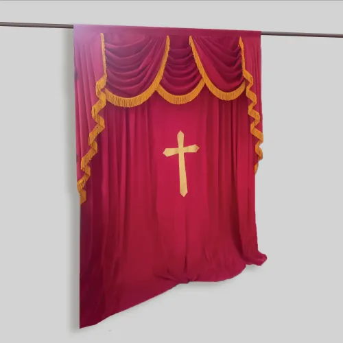 Red Church Stage Curtains With Swag Valance