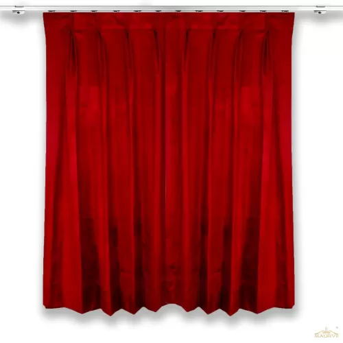 Burgundy backdrops in pleated style.
