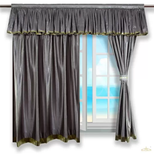 gray home theater curtain with valance