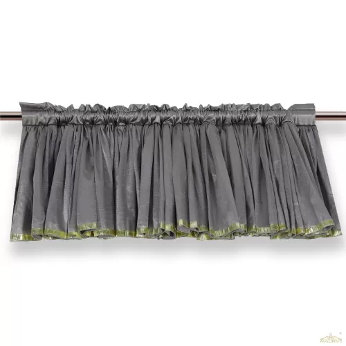 Living room valance in grey with gold trim