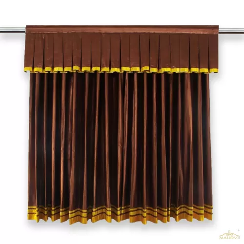 Brown cinema room curtains with golden border