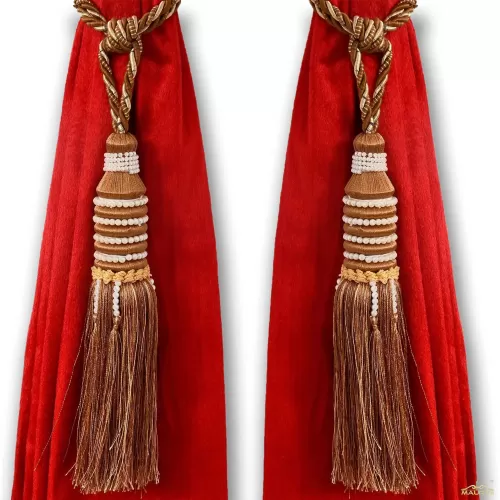 Red velvet curtains with tassels.