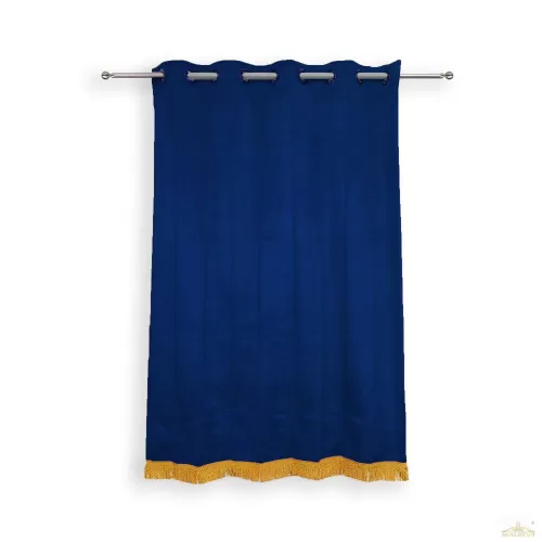 Navy Blue Velvet Curtains with golden fringe