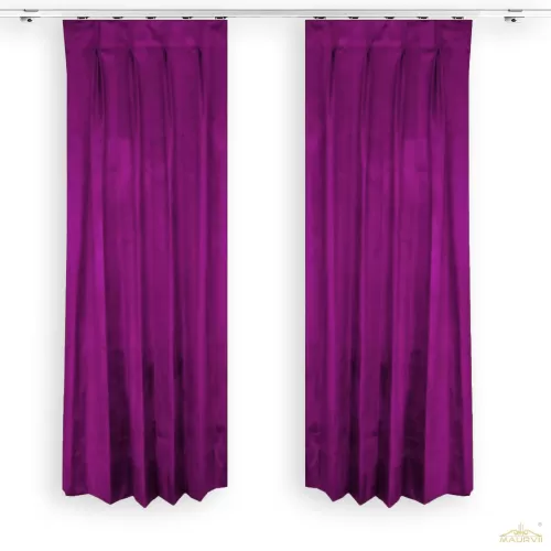 Plum Pleated Curtains hung with a traverse