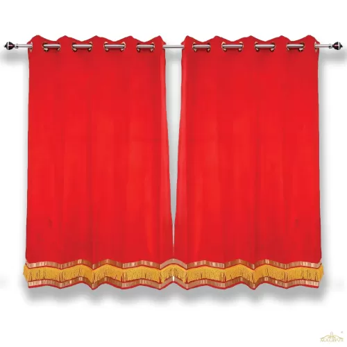 Theatre curtains in red velvet with gold trim