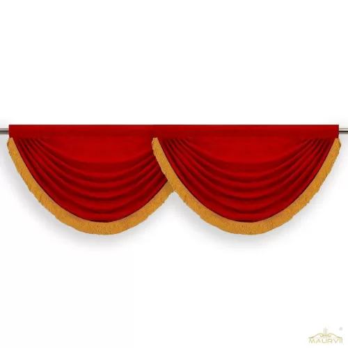 Swag valance in red with gold fringe