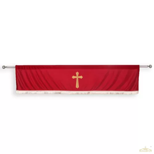 Red Window Valance With Cross And Fringe