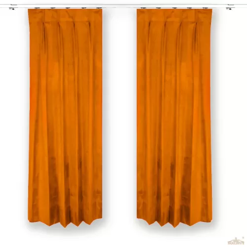 Curtains with rust pencil pleats and a hooks