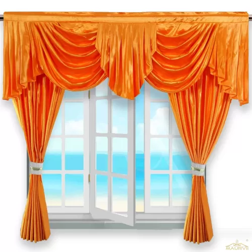 Orange theatre curtain with swag valance