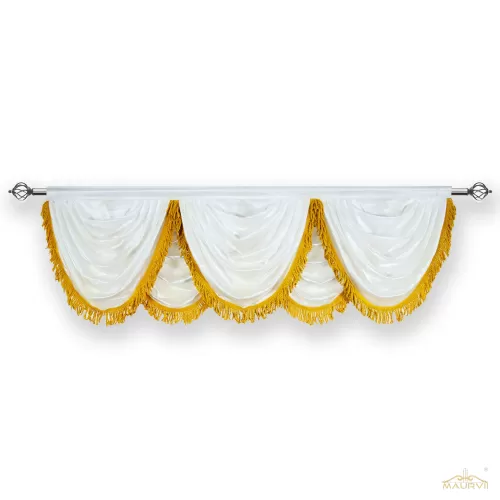 White Swag Valance With Golden Fringe